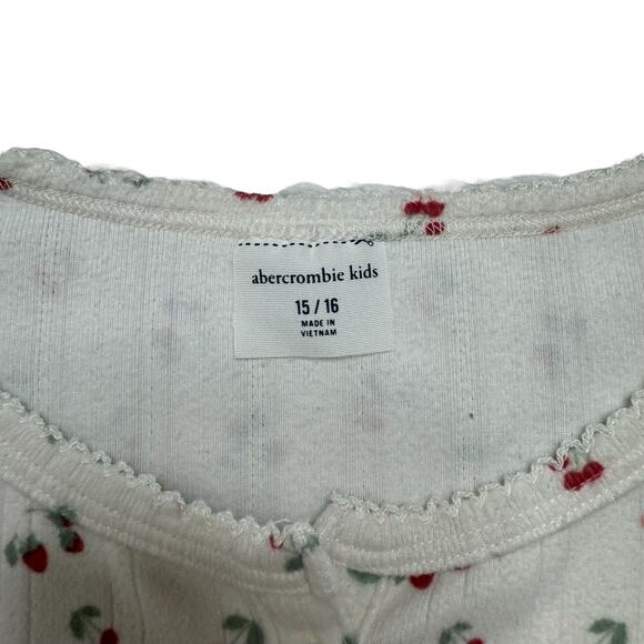ABERCROMBIE Kids Sweet Cherries Soft Henley Short Sleeve Tee Sz 15/16 White Red - Picture 6 of 8
